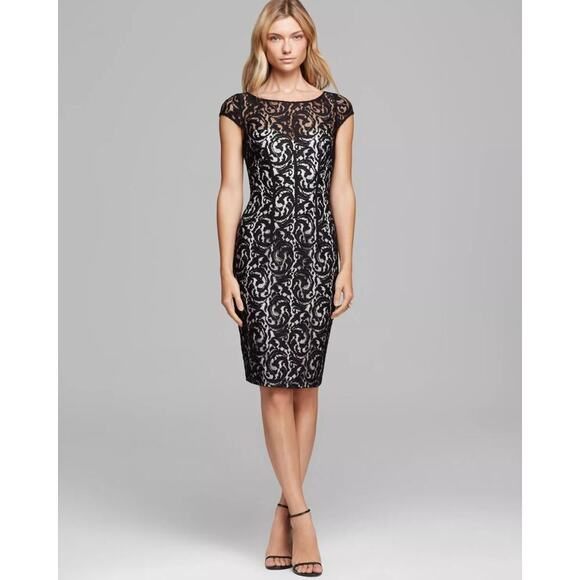 Monique Lhuillier Lace Sheath Dress Black / White Size 12 NWT - Picture 1 of 6